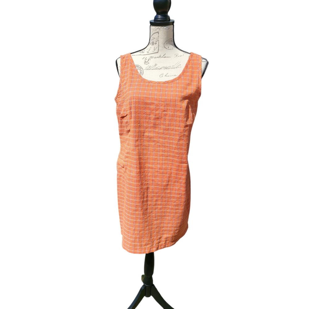 Patagonia Orange Plaid Sleeveless Dress M | Side Zip Pocket Outdoor Travel